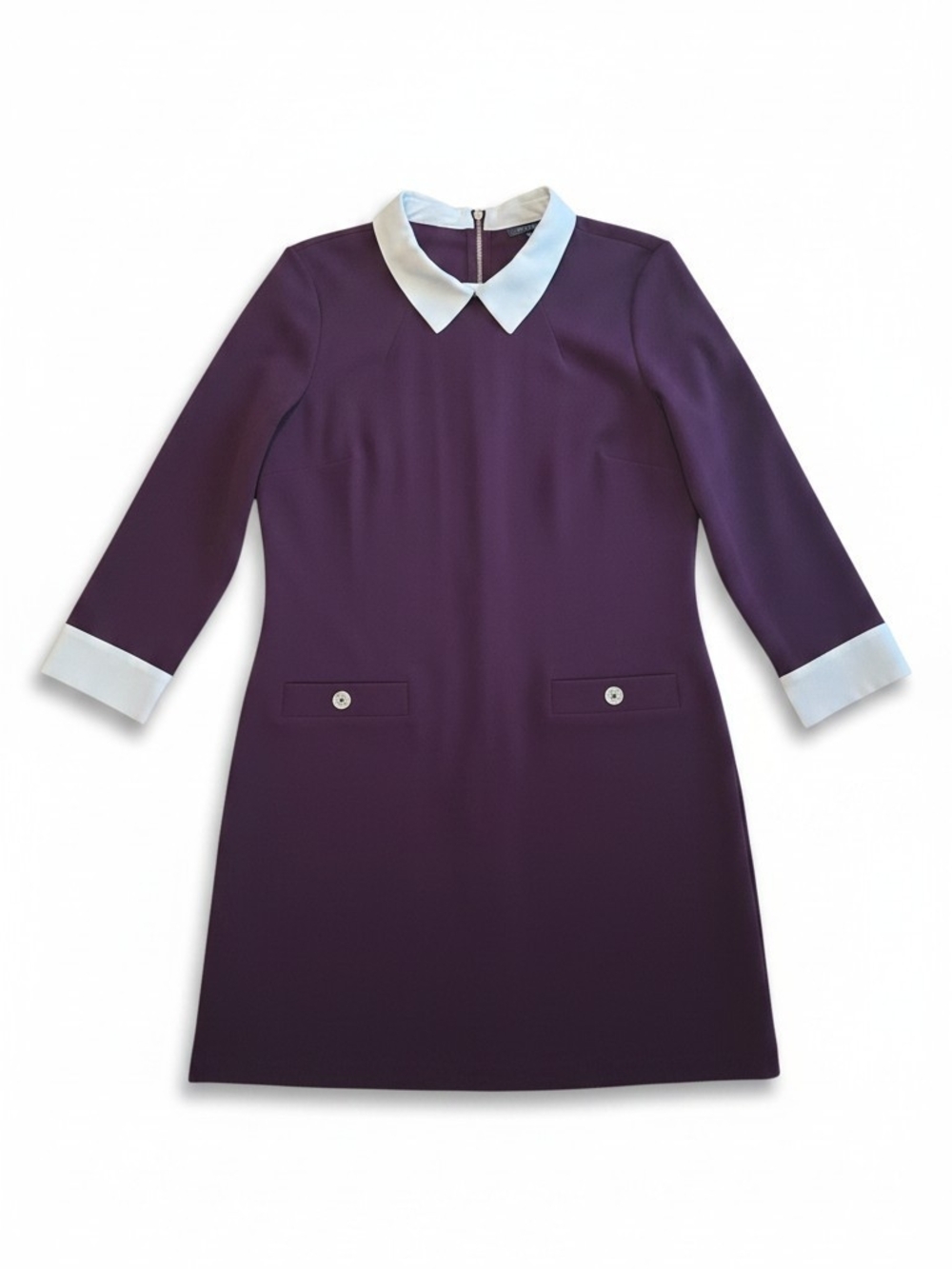 Tommy Hilfiger Purple A-Line White Collar And Trim Contrast Shift Dress Size 12 - Picture 3 of 6
